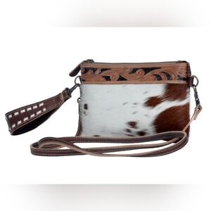 Myra Bag Brown and White Crossbody with Leather Accents